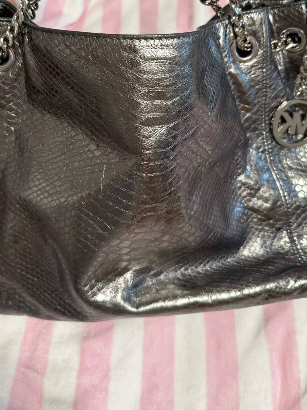 Michael Kors Metallic Black Snake-Embossed Shoulder Bag WITH matching Wallet